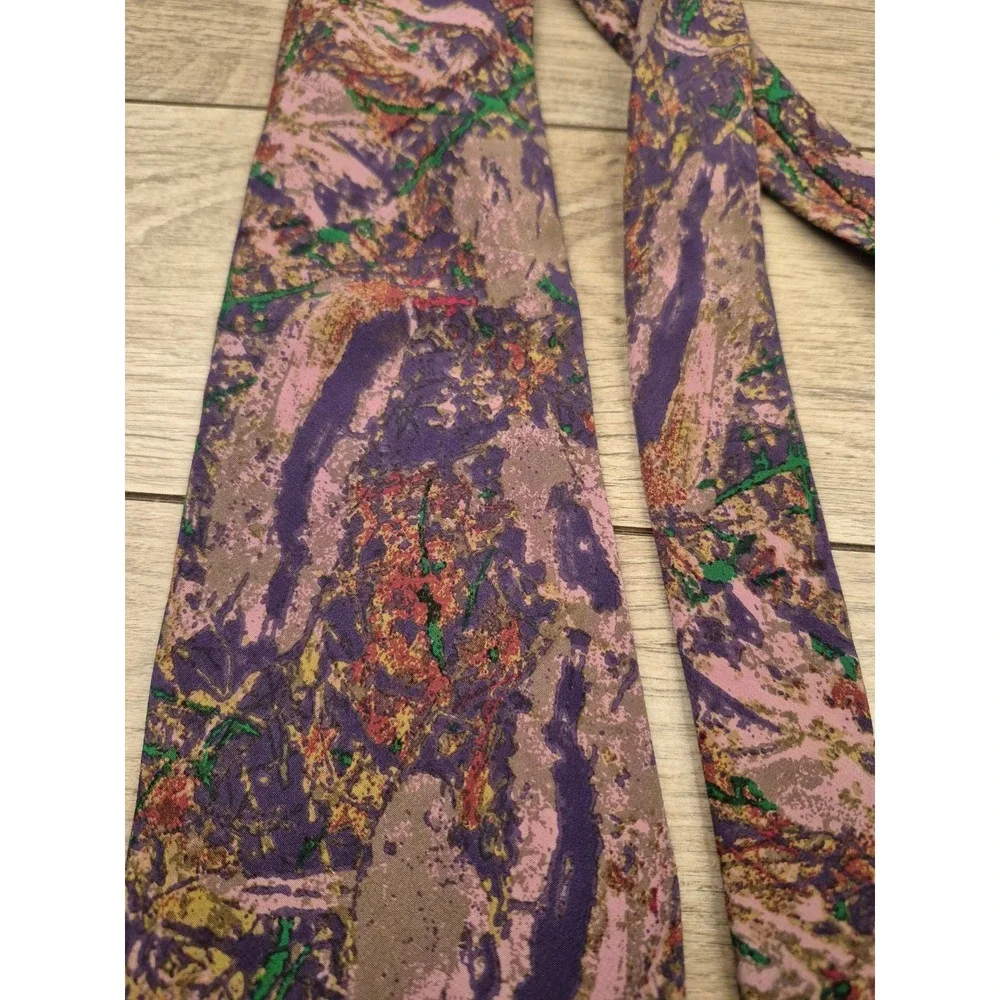 Claude Montana Paris‎ Mens Silk Tie Abstract Paint Purple Pink Green Italy VTG